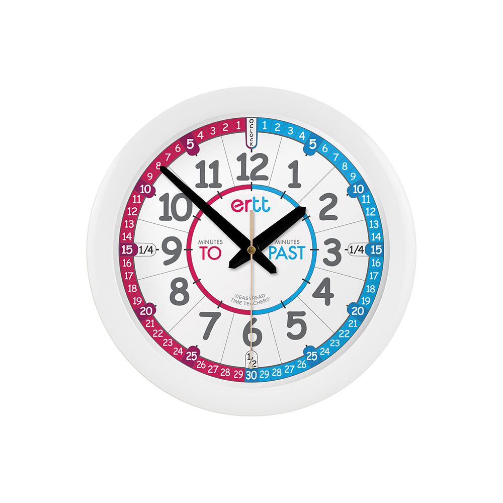 EasyRead 29cm Wall Clocks Past & To English Language (Red & Blue Face)