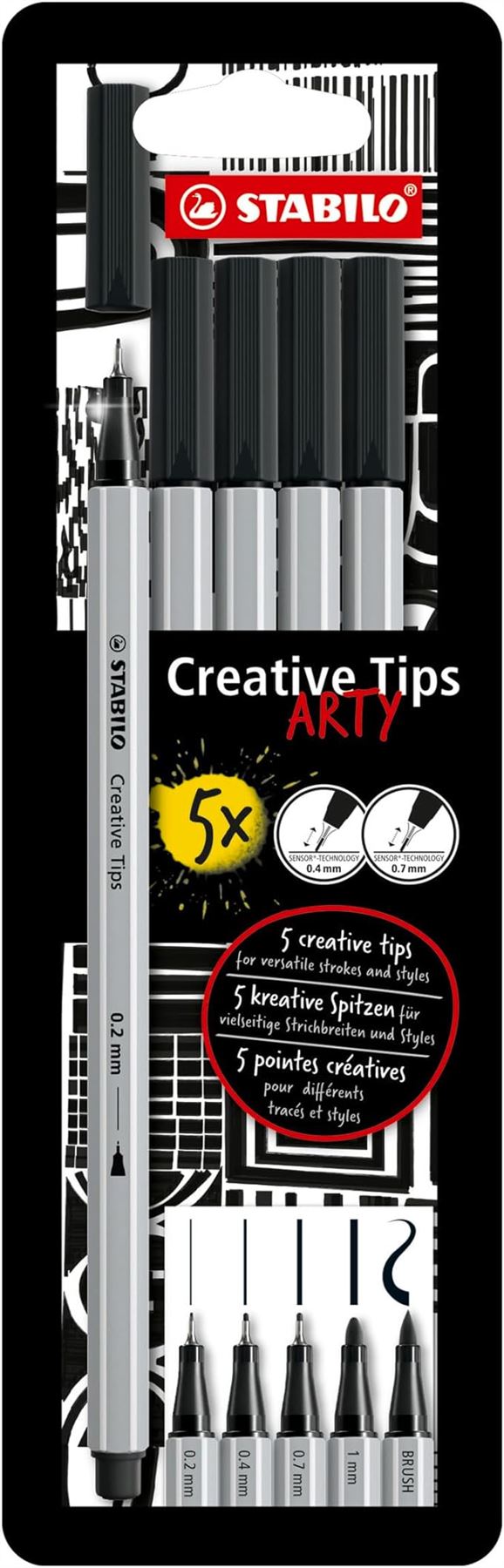 Multi-Tip Pen Set - STABILO Creative Tips - ARTY - Pack of 5 - Black