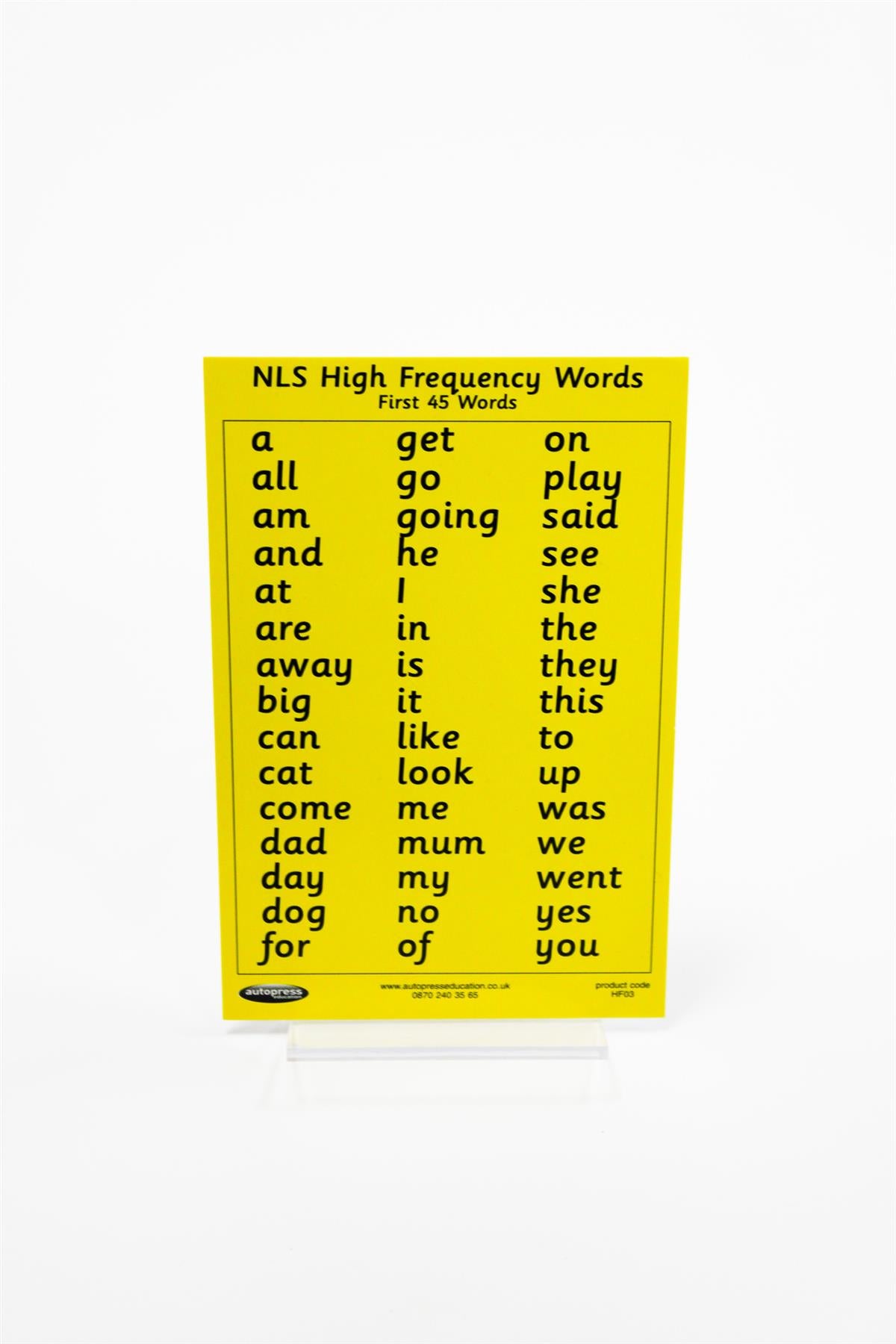 Childs First 45 Words Chart 14x9cm