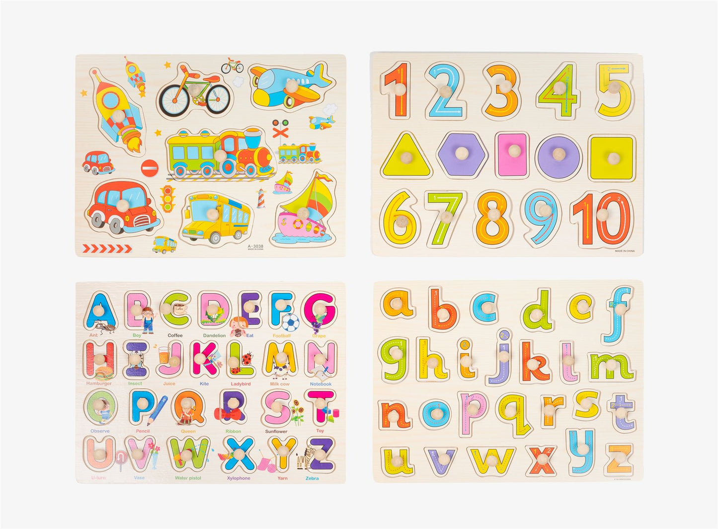 Early Learning Wooden Puzzles Assorted Vehicles, Letters, And Numbers