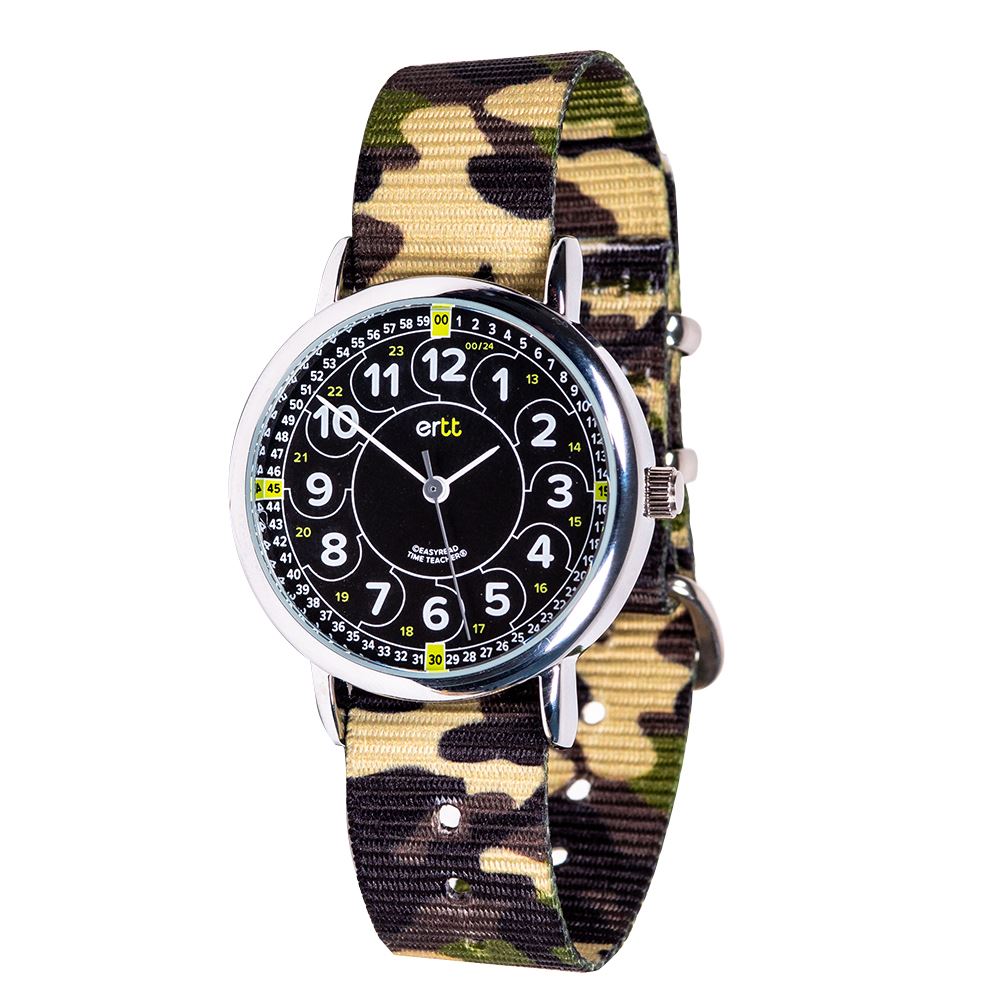 EasyRead Watch  12/24 Hour - Green Camo Strap (Black Face)