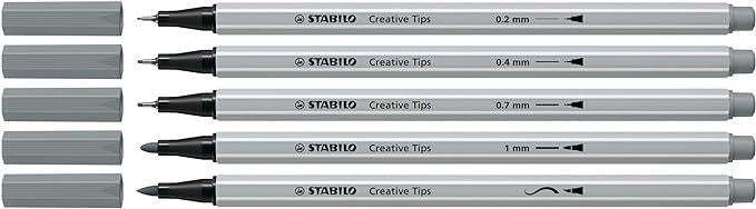 Multi-Tip Pen Set - STABILO Creative Tips - ARTY - Pack of 10 - Black and Light Grey