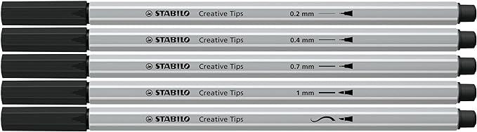 Multi-Tip Pen Set - STABILO Creative Tips - ARTY - Pack of 5 - Black