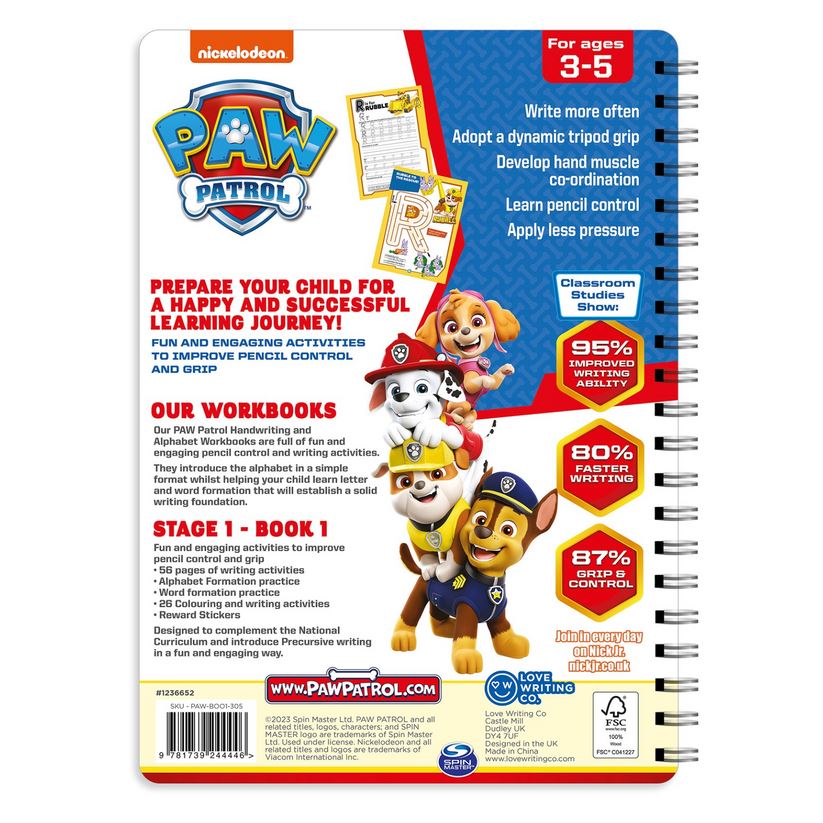 PAW PATROL Learn To Write The Alphabet Activity Book Ages 2-5