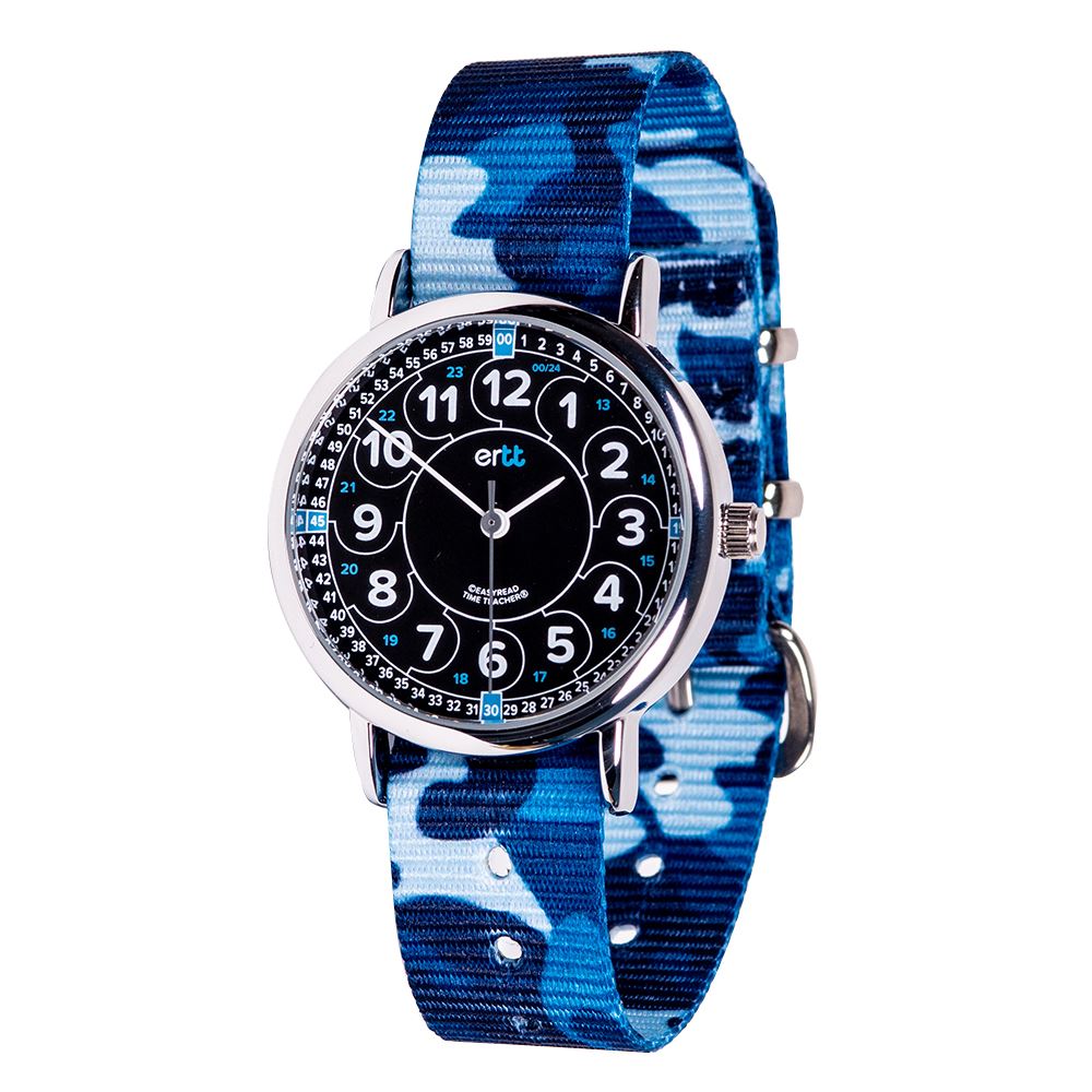 EasyRead Watch  12/24 Hour - Blue Camo Strap (Black Face)