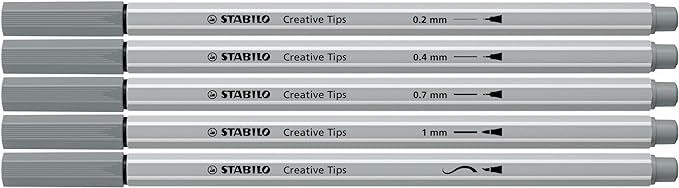 Multi-Tip Pen Set - STABILO Creative Tips - ARTY - Pack of 10 - Black and Light Grey