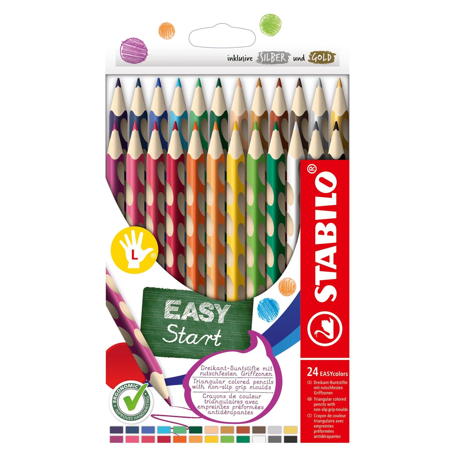 Ergonomic Colouring Pencil - STABILO EASYcolors - Left-Handed - Pack of 24 - Assorted Colours wit...