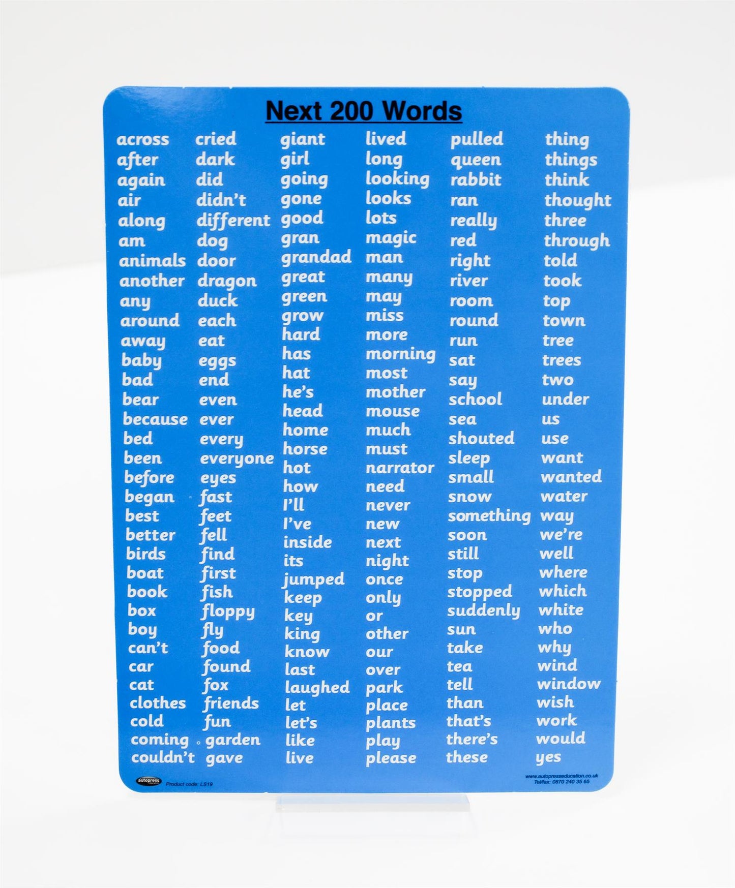 Child's High Frequency Words Chart - (Next 200 Words)