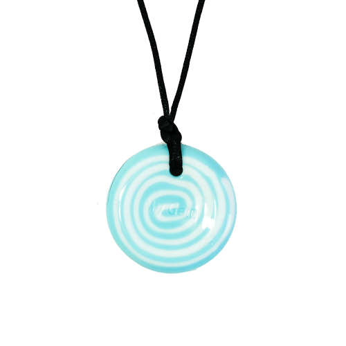 Button Sensory Chew Pendant  -  Blue/White