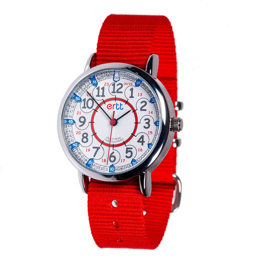 EasyRead Watch  Standard 12/24 Hour - Red Strap (Red & Blue Face)